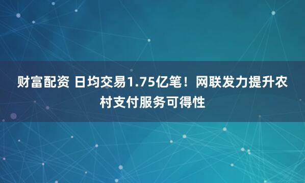 财富配资 日均交易1.75亿笔！网联发力提升农村支付服务可得性